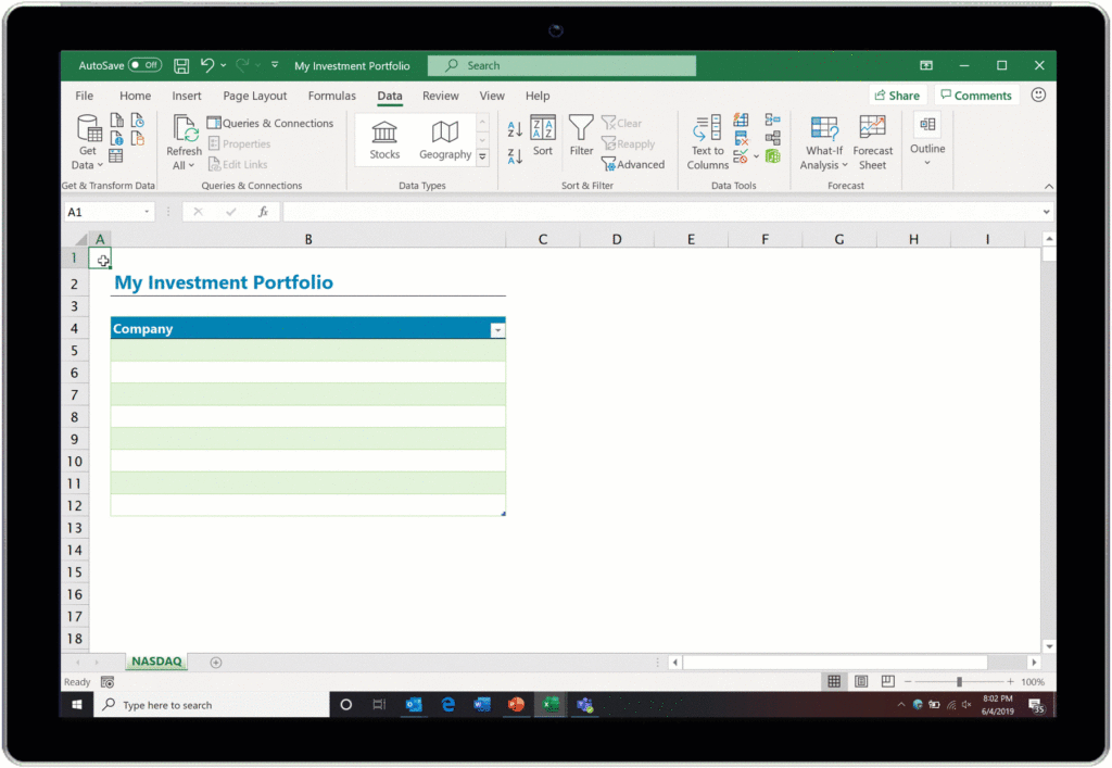 excel stocks