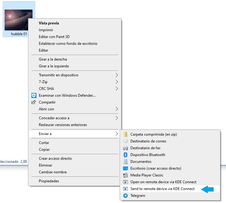 kde connect para windows 0.2.0 capacidad para enviar imagenes en menu contextual