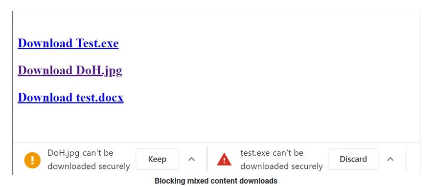 bloqueo descarga contenido mezclado google chrome 85