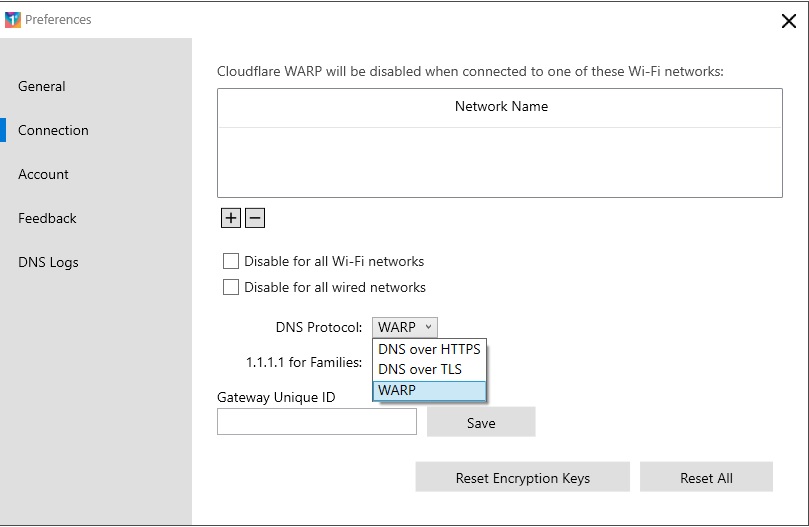 configuracion protocolo dns cloudflare warp