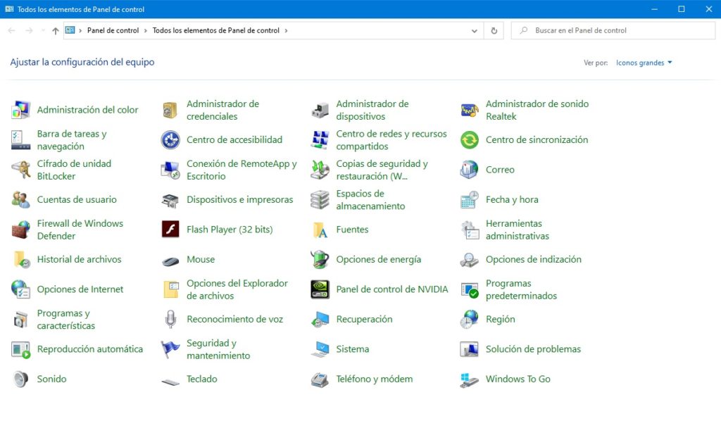 windows 10 panel de control