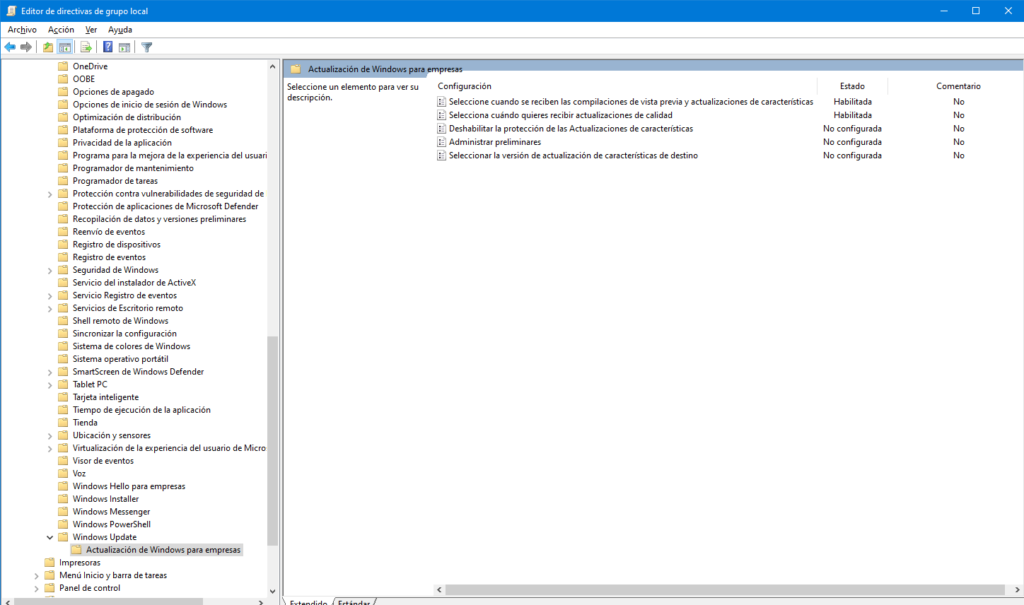 plantillas directivas de grupo para las actualizaciones de windows 10
