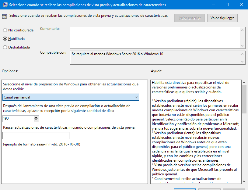 configurando los dias de aplazamiento de actualizaciones de caracteristicas en windows 10 20h1