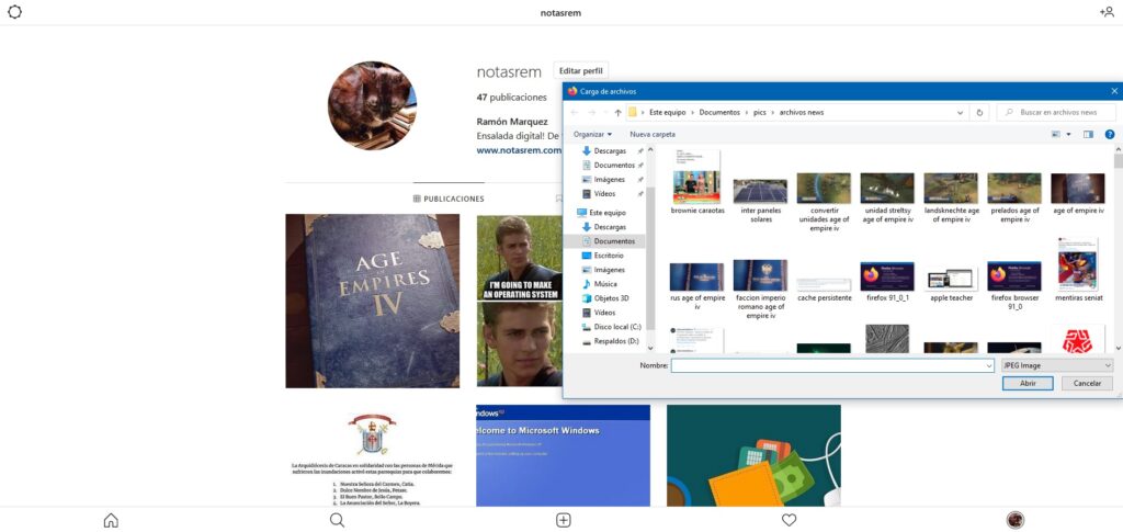 subir imágenes Instagram desde PC